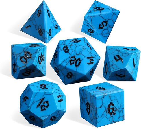 مجموعة نرد حجر يوبرلايت الطبيعي، 7 قطع نرد يوبرلايت DND مع صندوق يستخدم لألعاب النرد المحصنة والتنين (حجر اللهب) in Kuwait