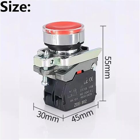 1 قطعة مفتاح زر ضغط، XB4 رأس مسطح مستدير مع توقف تشغيل الضوء عادة مفتوح ومغلق ذاتيًا (أحمر، 2NO، 24 فولت) in Kuwait