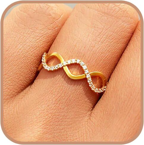 Wave Rings for Women, 925 Sterling Silver Infinity Knot Mother Daughter Friendship Ring 14K Gold Plated Cubic Zirconia Self Reminder Ring Birthday Christmas Gifts in Kuwait