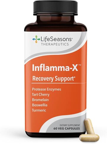 ملحق دعم الأنسجة والمفاصل Inflamma-X من LifeSeasons - يدعم راحة العضلات والتعافي والمرونة - تركيبة عشبية مع الكركم والبروملين والبوسويليا والإنزيمات البروتينية - 60 كبسولة in Kuwait