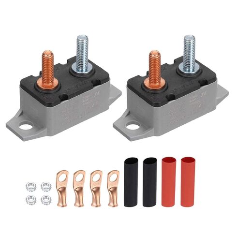 MECCANIXITY 2 Set DC 50V AC 125/250V 25A Circuit Breaker, Auto Reset Stud Bolt Type Circuit Breaker with Screws Nuts Wire Clamps and 3:1 Heat Shrink Tubing for Automotive (Gray) in Saudi Arabia