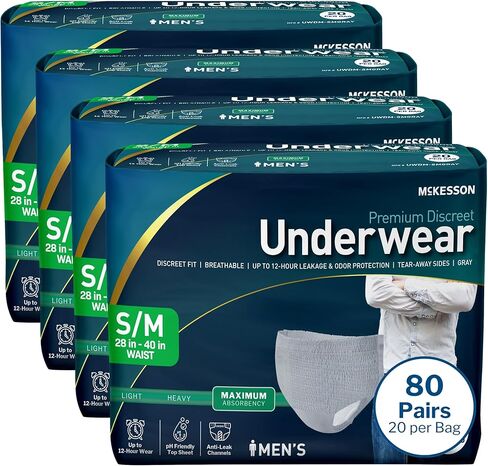 McKesson Premium Discreet Underwear for Men (20 Adult Briefs) - Pull-On Disposable Incontinence Briefs, Maximum Absorbency, 12-Hour Leak & Odor Protection - Large, 38-50 in. in Saudi Arabia