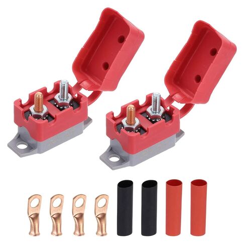 MECCANIXITY 2 Set DC 50V AC 125/250V 35A Circuit Breaker, Auto Reset Stud Bolt Type Circuit Breaker with Cover Screws Wire Clamps and 3:1 Heat Shrink Tubing for Automotive(Red, Gray) in Saudi Arabia