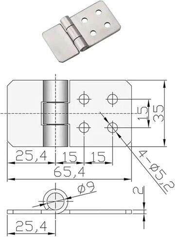 304 Stainless Steel Asymmetric Folding Hinge Industrial Equipment Cabinet Door 1Pcs(65.4x35x2mm) in Kuwait