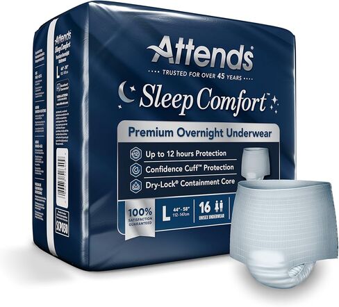 Attends Sleep Comfort Premium Overnight Underwear for Adults, X-Large (58-68"), 14 Count – Maximum Absorbency, Breathable & Soft Incontinence Underwear for Nighttime Protection in Saudi Arabia