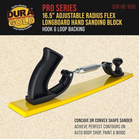 كتلة صنفرة يدوية من سلسلة Dura-Gold Pro مقاس 16.5 بوصة قابلة للتعديل نصف قطرها مرن طويل - ورق صنفرة خلفي بخطاف وحلقة - أداة صنفرة ذات شكل مقعر أو محدب - تحقيق خطوط مثالية على طلاء Auto Body Shop، الخشب in Kuwait