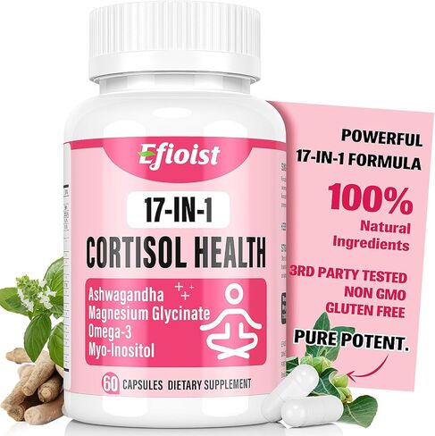 Super Calm Cortisol Supplement, 25-in-1 Cortisol Reducer for Women & Men, Cortisol Supplements for Women with Ashwagandha, Rhodiola Rosea, L-Theanine, for Mood, Focus, Sleep Support, 120 Capsules in Kuwait