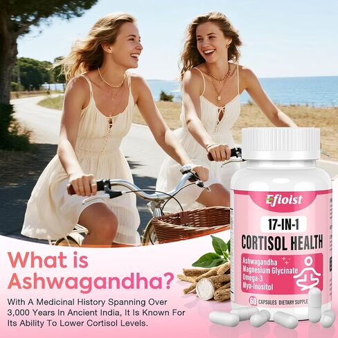 Super Calm Cortisol Supplement, 25-in-1 Cortisol Reducer for Women & Men, Cortisol Supplements for Women with Ashwagandha, Rhodiola Rosea, L-Theanine, for Mood, Focus, Sleep Support, 120 Capsules in Kuwait