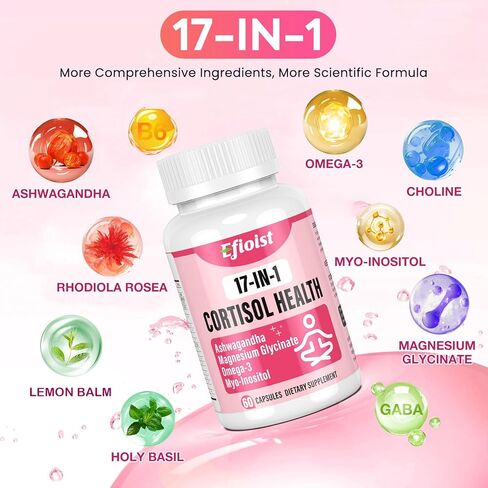 Super Calm Cortisol Supplement, 25-in-1 Cortisol Reducer for Women & Men, Cortisol Supplements for Women with Ashwagandha, Rhodiola Rosea, L-Theanine, for Mood, Focus, Sleep Support, 120 Capsules in Kuwait