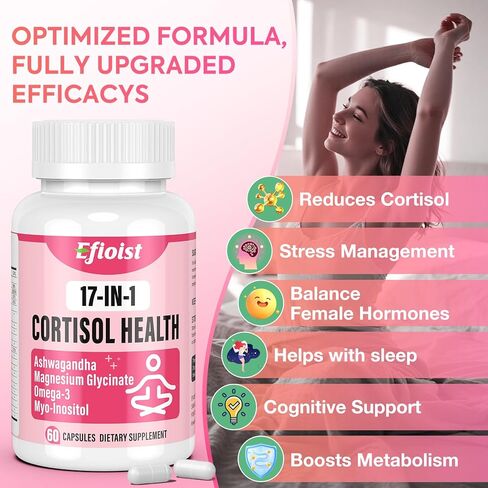 Super Calm Cortisol Supplement, 25-in-1 Cortisol Reducer for Women & Men, Cortisol Supplements for Women with Ashwagandha, Rhodiola Rosea, L-Theanine, for Mood, Focus, Sleep Support, 120 Capsules in Kuwait