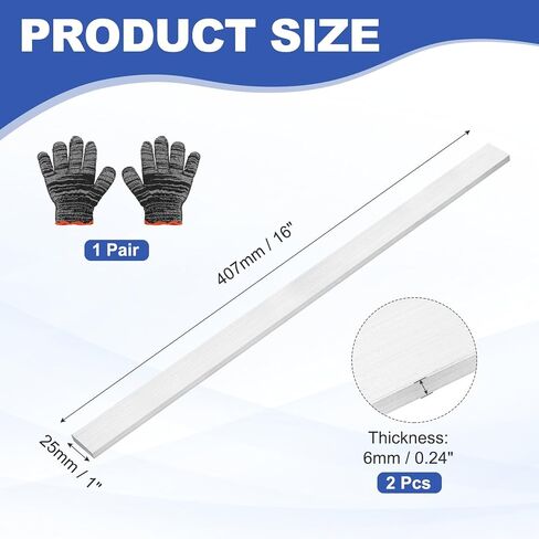 uxcell Square Aluminum Flat Bar, 0.24" Thickness 1" Width 16" Length Square 6061 Aluminum Bar Flat Plate with Gloves 6 x 25 x 407mm T6511 Solid New Mill Stock, 2Set in Saudi Arabia