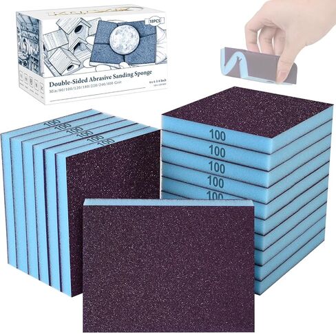 18 حزمة من إسفنجة الصنفرة على الوجهين، كتل الصنفرة الرطبة والجافة 80/100/120/180/220/240 حبيبة، مجموعة متنوعة من إسفنجة ورق الصنفرة القابلة للغسل لطلاء الأثاث الخشبي المنحني والجدران الجافة المعدنية in Kuwait