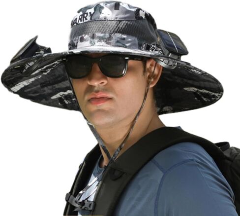 قبعة صيد في الهواء الطلق على نطاق واسع من مروحة شمسية في الهواء الطلق ، قبعة مروحة شمسية ، قبعات مروحة شمسية للرجال ، UPF 50+ قبعة شاطئ الصيد مع مروحة مبنية على in Kuwait