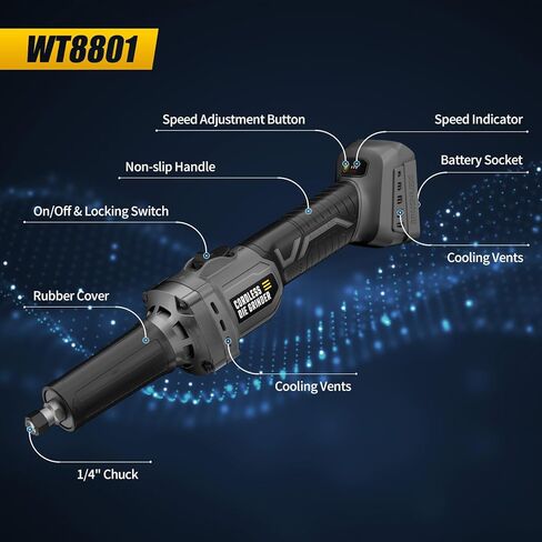 مطحنة قوالب لاسلكية لبطارية Dewalt 20V MAX (بدون بطارية)، مطحنة قالب الكبح مع 6 سرعات متغيرة تصل إلى 26000 دورة في الدقيقة، رائعة لطحن المعادن/الخشب، قطع الصنفرة، نحت الأعمال الفنية (الأداة فقط) in Kuwait
