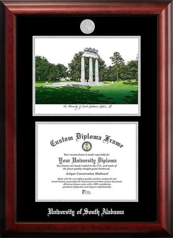 NCAA South Alabama Jaguars Unisex Silver Medallion Frame University of South Alabama 11w x 8.5h Silver Embossed Diploma Frame with Campus Images Lithograph, Brown, One Size in Saudi Arabia