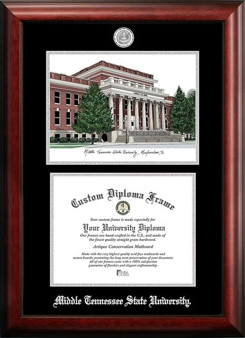 Campus Images NCAA Middle Tennessee State Blue Raiders Unisex Silver Medallion Frame Middle Tennessee State University 11w x 8.5h Silver Embossed Diploma Frame Lithograph, Brown, One Size in Saudi Arabia