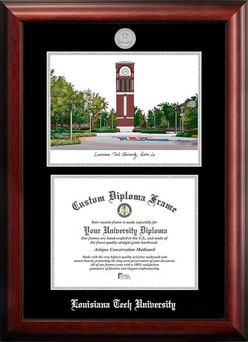 NCAA Louisiana Tech Bulldogs Unisex Silver Medallion Frame Louisiana Tech University 11w x 8.5h Silver Embossed Diploma Frame with Campus Images Lithograph, Brown, One Size in Saudi Arabia