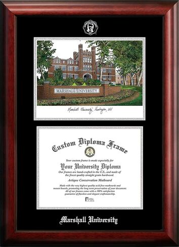 Campus Images NCAA Marshall Thundering Herd Unisex Silver Medallion Frame Marshall University 11w x 8.5h Silver Embossed Diploma Frame Lithograph, Brown, One Size in Saudi Arabia