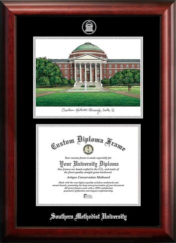 NCAA SMU Mustangs Unisex Silver Medallion Frame Southern Methodist University 11w x 8.5h Silver Embossed Diploma Frame with Campus Images Lithograph, Brown, One Size in Saudi Arabia