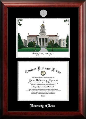 Campus Images NCAA Iowa Hawkeyes Unisex Silver Medallion Frame University of Iowa 11w x 8.5h Silver Embossed Diploma Frame Lithograph, Brown, One Size in Saudi Arabia