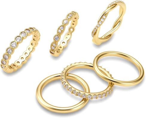 COLOYAN 6PCS Stackable Gold Rings for Women Non Tarnish, Dainty 14K Gold Plated Cubic Zirconia Thumb Ring Set, Trendy Statement Wedding Bands Engagement Rings in Kuwait