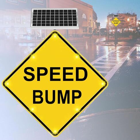 علامة تحذير من مطبات السرعة تعمل بالطاقة الشمسية مقاس 24 بوصة، مصابيح وامضة LED عالية السطوع، علامات تحذير الطريق من الألومنيوم لمطبات السرعة مع وظيفة الوميض التلقائي في الليل (A، 61 سم / 24 بوصة) in Kuwait