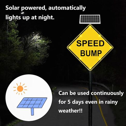 علامة تحذير من مطبات السرعة تعمل بالطاقة الشمسية مقاس 24 بوصة، مصابيح وامضة LED عالية السطوع، علامات تحذير الطريق من الألومنيوم لمطبات السرعة مع وظيفة الوميض التلقائي في الليل (A، 61 سم / 24 بوصة) in Kuwait