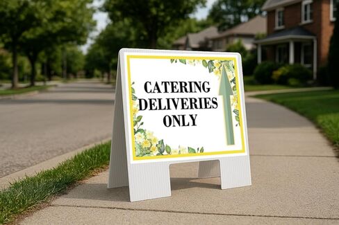 Catering Deliveries Only Spring Flowers Citrus Eucalyptus Up Arrows A-Frame Single Sided 23x23 in. sign in Kuwait