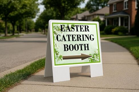 Easter Catering Booth Spring Flowers Sage Green Directional Arrows A-Frame Double Sided 23x23 in. sign in Saudi Arabia
