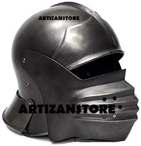 ARTIZANSTORE Medieval Knight Steel Medieval Knight Cosplay LARP Sallet Armor Helmet Halloween Costume Replica Blackt Reenactment Replica Adults Halloween Costume in Saudi Arabia