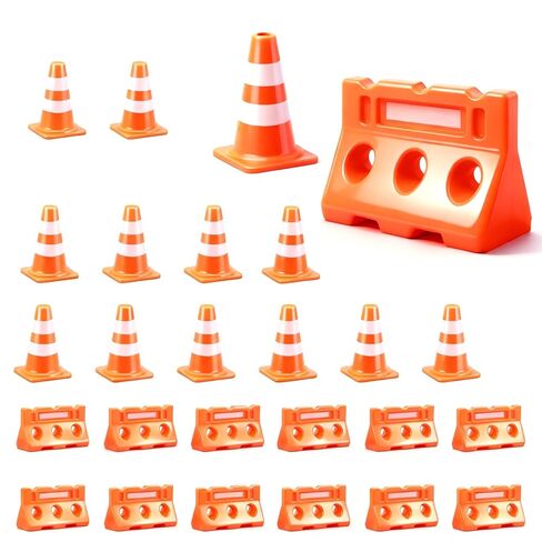 24pcs Mini Traffic Cones and Fences Educational for Teens Plastic Fence Roadblock Signs Playset Construction Road Cones Tiny Marker Cones Roadblock Cone Models in Kuwait
