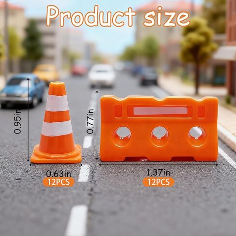 24pcs Mini Traffic Cones and Fences Educational for Teens Plastic Fence Roadblock Signs Playset Construction Road Cones Tiny Marker Cones Roadblock Cone Models in Kuwait