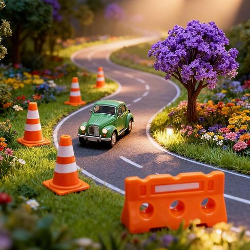 24pcs Mini Traffic Cones and Fences Educational for Teens Plastic Fence Roadblock Signs Playset Construction Road Cones Tiny Marker Cones Roadblock Cone Models in Kuwait
