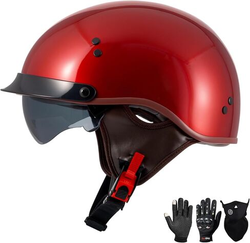 Vintage Half Face Helmet Motorcycle Open Face Sun Visor Quick Release Buckle Cycling Motocross Helmets Suits Men Women DOT Approved in Saudi Arabia