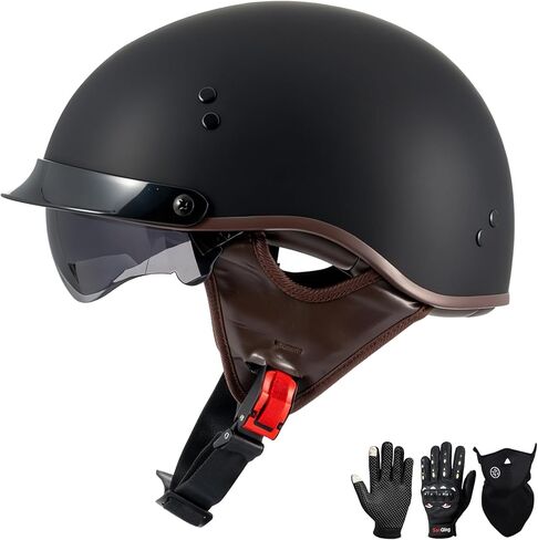 Vintage Half Face Helmet Motorcycle Open Face Sun Visor Quick Release Buckle Cycling Motocross Helmets Suits Men Women DOT Approved in Saudi Arabia
