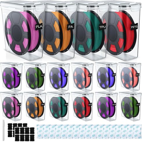 8 Pack 3D Printer Filament Storage Box - Portable Sealed Filament Container 4.0 L Water-Proof & Dust-Proof with Desiccant, Tag, Pen for Studio Office Workshop Home, Only Case Set in Saudi Arabia