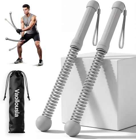 Ropeless Battle Ropes for Home Gym&Travel - 2 Pack Cordless Portable Battle Ropes, Exercise Rope Sticks for HIIT, Strength & Cardio, for Men&Women Fitness Enthusiasts and Athletes, Grey in Saudi Arabia
