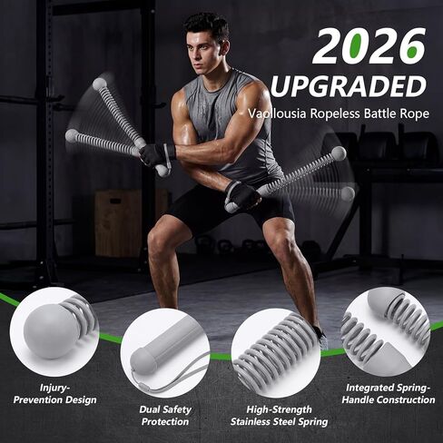 Ropeless Battle Ropes for Home Gym&Travel - 2 Pack Cordless Portable Battle Ropes, Exercise Rope Sticks for HIIT, Strength & Cardio, for Men&Women Fitness Enthusiasts and Athletes, Grey in Saudi Arabia