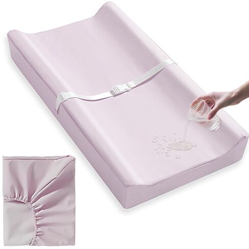 أغطية وسادات تغيير حفاضات الأطفال من الجلد النباتي للفتيات والصبيان، غطاء بساط تغيير حفاضات ناعم مقاوم للماء وقابل للمسح. يناسب وسادات تغيير الحفاضات القياسية بأبعاد 81.28 سم × 40.64 سم. (البيج) in Kuwait