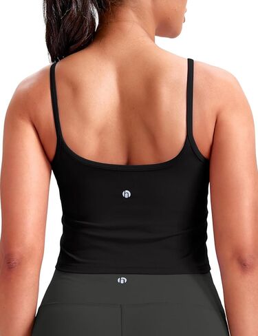 HeyNuts Cropped Cami Tank Top for Womens, Square Neck Spaghetti Strap Low Impact Yoga Longline Sports Bras Padded A-C Cups in Saudi Arabia