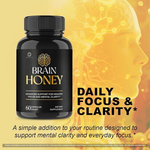 كبسولات عسل الدماغ - تركيبة الدعم المتقدمة الرسمية من BrainHoney، جميع المكونات الطبيعية، حبوب فيتامينات يومية ممتازة لصحة الدماغ والعافية العامة، 60 كبسولة لمدة شهر واحد in Kuwait