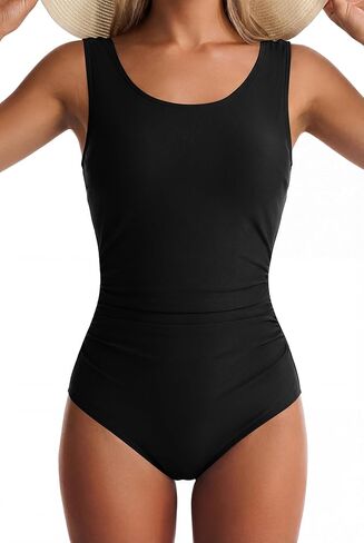 Womens One Piece Swimsuits Retro Tummy Control Bathing Suits Full Coverage Modest Swimsuit Ruched Swimwear in Saudi Arabia