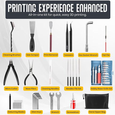 3D Printer - 64 Piece Tool Kit with Accessories - Essential 3D Printing Maintenance Equipment - Deburring Tool and Nozzle Cleaning Set - Metal Scraper and Organized Storage Bag in Saudi Arabia