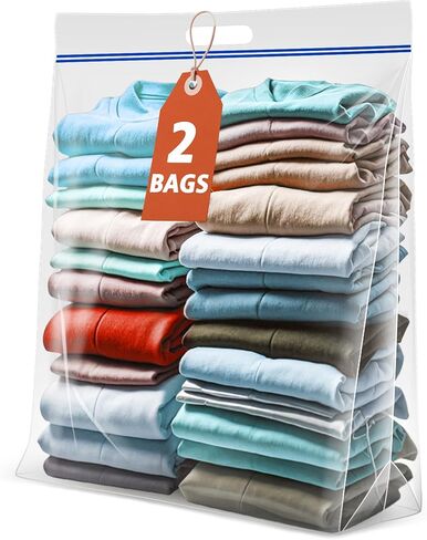 Jumbo Heavy Duty Plastic Storage Extra Large Bags, 25 Gallon 3.5 Mil Thick Clear Zipper Bags with Handles for Home, Travel and Moving 35" x 24", 2 packs in Saudi Arabia