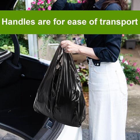 Yesland 400 عبوة من أكياس البلاستيك كبيرة الحجم بمقابض، حقيبة بقالة بلاستيكية سادة كبيرة جدًا مقاس XX، مقاس 25.6 بوصة × 15 بوصة، 37 ميكروفون، أكياس تسوق سميكة وشديدة التحمل للمطاعم، والقمامة، والتيك أوت، أسود in Kuwait