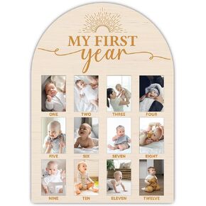 لوحة صور SIXEIGHT My First Year Milestone، علامات معالم الطفل، إطار صور خشبي لمدة 12 شهرًا، هدايا محايدة للجنسين لغرف الأطفال، أفضل الهدايا لزينة استحمام الطفل في عيد الميلاد الأول-A02 in Kuwait