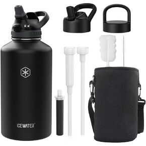 ICEWATER 64 oz Versatile Water Bottle with 3 Lids (Filtered Straw Option Reduces Chlorine Taste & Odor, Ideal for Travel), Triple Wall Vacuum Stainless Steel Insulated Half Gallon Large Jug, BPA-Free in Saudi Arabia