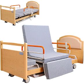 4 Function Home Hospital Bed, Fully Electric 90° Swivel Chair Bed, Wooden Swivel Medical Bed, Adjustable Head and Foot Tilt Angles, Suitable for Home Care,Flipped Over in Saudi Arabia
