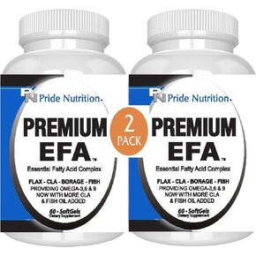 Pride Nutrition Premium EFA (2 Pack of 60 Softgels Pills) Omega 3-6-9 Supplement for Men and Women 5 in 1 - EPA, DHA, GLA, ALA & CLA Essential Fatty Acids with Fish Oil in Saudi Arabia