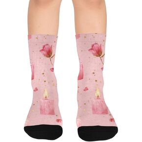 جوارب مشي لمسافات طويلة باللون الوردي بتصميم لهب رومانسي - جوارب شتوية حرارية سميكة دافئة للأولاد والبنات الصغار للمدرسة، والارتداء اليومي والأنشطة الخارجية in Kuwait